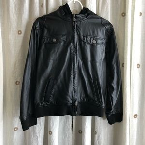 Faux Leather hoodie jacket